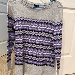 Talbots Gray and Purple Zigzag Sweater